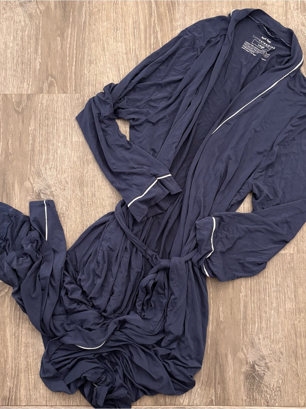 Little Sleepies Bamboo Robe Blue with white piping Large EUC Length - mid calf
